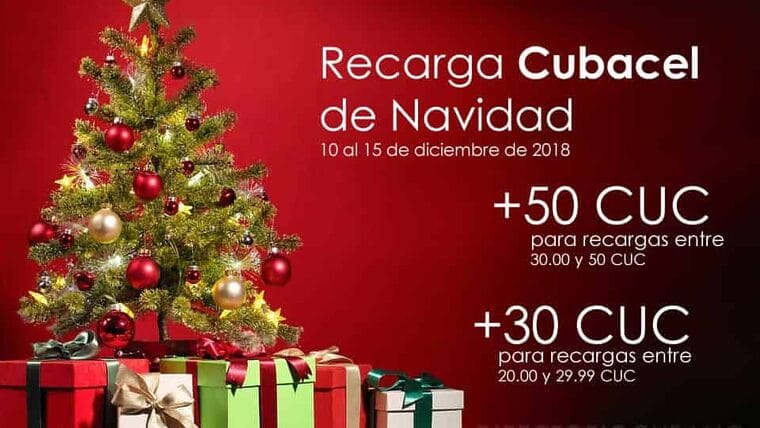 Recarga de navidad Cubacel “Bonifica tu recarga con 30 o 50 CUC”
