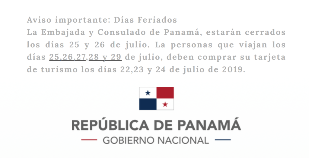 Captura del comunicado Fuente: Embajada de Panamá
