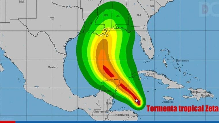 Tormenta Tropical Zeta tiene vientos máximos sostenidos de 65 kilómetros por hora