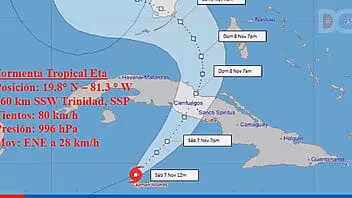 Eta se convierte en tormenta tropical con vientos máximos sostenidos de 80 kilómetros por hora