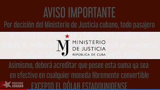 Nota aclaratoria del Ministerio de Justicia en Cuba sobre requisito monetario de entrada