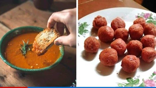 Sopa de tomate y albóndigas de salchicha