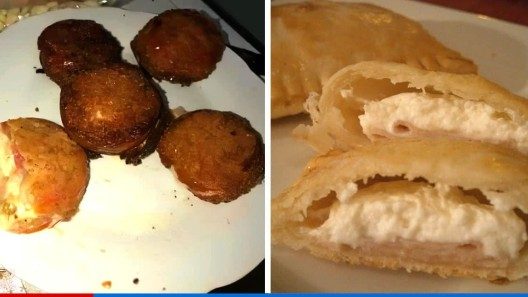 Con queso: tomate empanizado y empanadillas rellenas