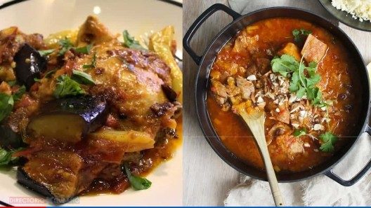 Pollo con berenjena, y pollo marroquí “a la paciencia”