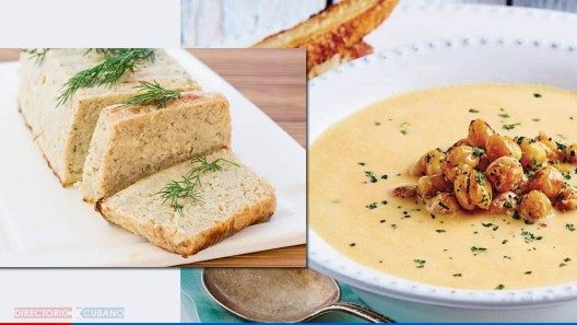 Clop de pescado, y crema de calabaza con garbanzos