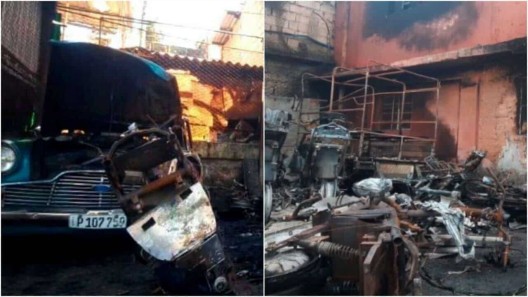 Doce motorinas destruidas en incendio en un parqueo en La Habana