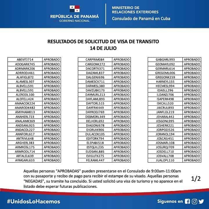 Listados de la Embajada de Panamá en Cuba: más de 100 aprobados este 14 de julio