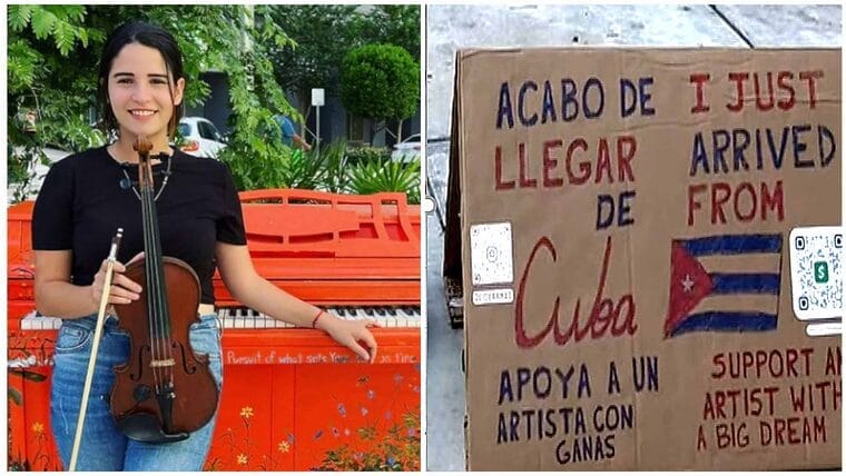 Migrante cubana se vuelve viral tocando violín en calles de Miami
