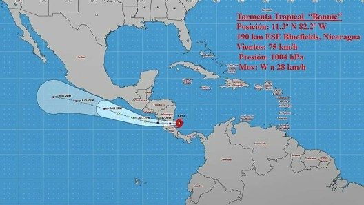 Se aproxima la tormenta tropical Bonnie a Nicaragua y Costa Rica