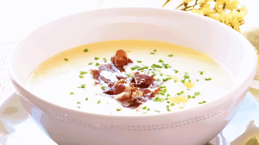 Cremas de puerro: vichyssoise, y con crujiente de jamón