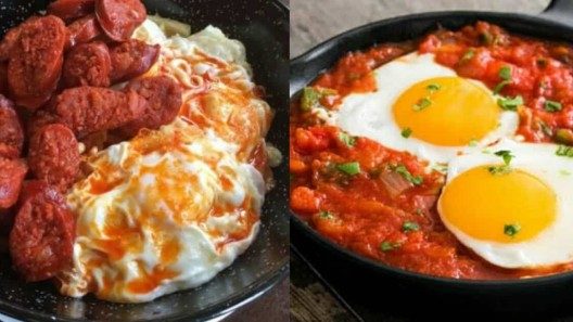 Huevos a la cubana: en salsa, y fritos con embutidos