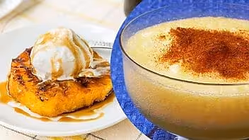 Piña: asada con ron, y en crema dulce