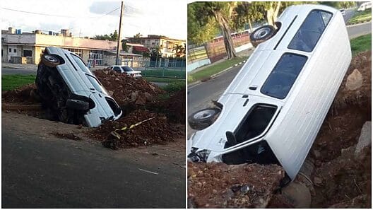Accidente en La Habana: Camioneta se cae dentro de un hueco hecho por Aguas de La Habana