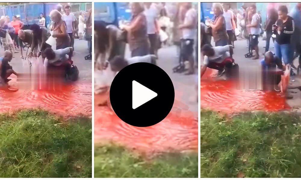 A video shows Cubans collecting tomato paste from the street