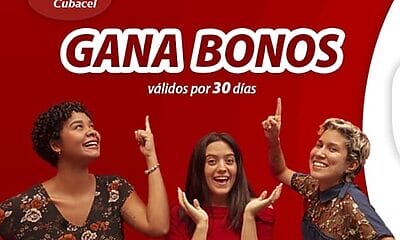 Del 22 al 30 de noviembre, si recibes una recarga entre 500 y 1250 CUP, ganas bonos, válidos por 30 días de: 30 GB (todas las redes) + 100 Min + 80 SMS + internet ILIMITADO de 12:00 a.m. a 7:00 a.m.