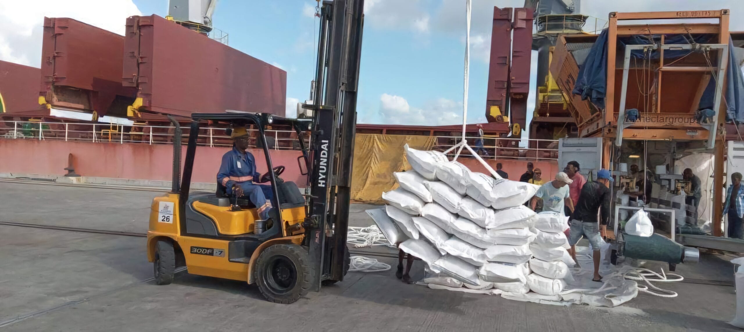 China-supplied rice arrives at Cuban airport