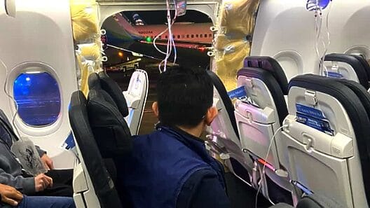 Puerta de emergencia de un Boeing 737 Max de Alaska Airlines se desprende en pleno vuelo (+Video)