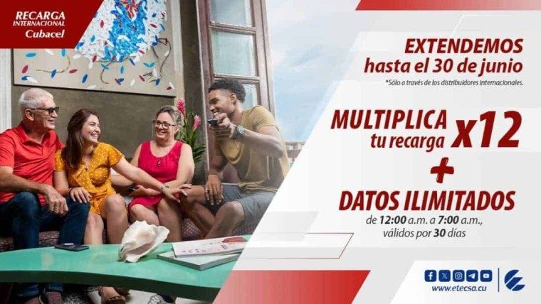 Etecsa extiende promoción «Multiplica tu saldo por 12 y disfruta datos ilimitados»