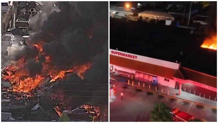 Reportan gran incendio en el National Supermarket de Hialeah, Florida