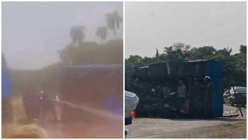 Se vuelca un camión cargado de detergente