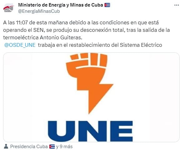massive blackout in Cuba due to total disconnection of the electrical system