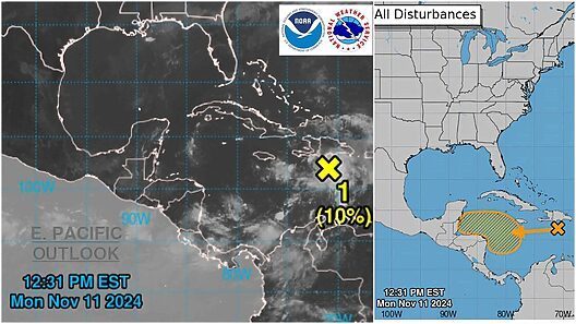 Otra nueva área de perturbaciones en el Caribe central podría convertirse en depresión tropical, informa el NHC