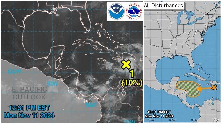 Otra nueva área de perturbaciones en el Caribe central podría convertirse en depresión tropical, informa el NHC