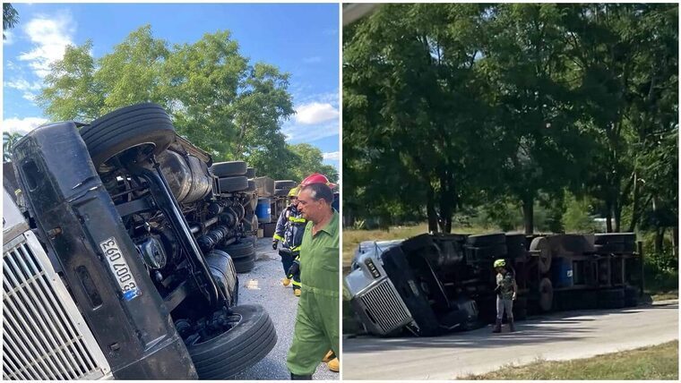Rastra de cerveza Tínima vuelca en Camagüey