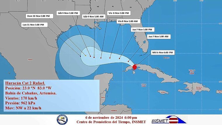 Aviso de Ciclón Tropical: Huracán Rafael próximo a salir al mar
