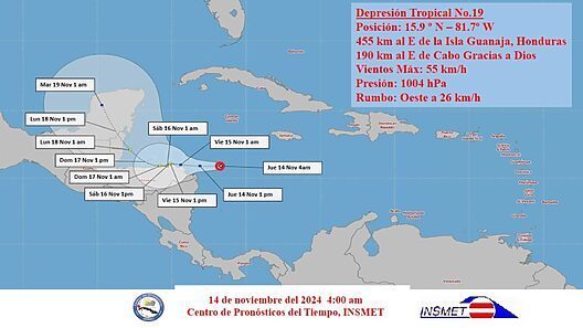 Aviso de ciclón tropical del Insmet sobre depresión tropical al sur de Cuba