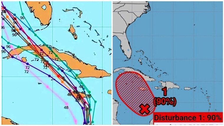NHC: 90% de probabilidad de desarrollo ciclónico. Recomiendan enviar avisos de ciclón tropical a partir de hoy para Jamaica, Cuba y la Española