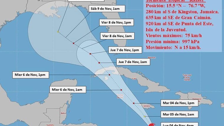 Rafael tocará tierra en Cuba este miércoles como un huracán “más fortalecido”