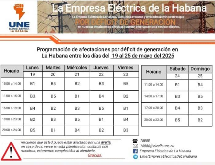 bloques hasta el 25 de mayo apagones habana