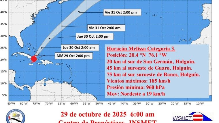 Huracán Melissa saldrá al mar por Holguín en la mañana de este miércoles