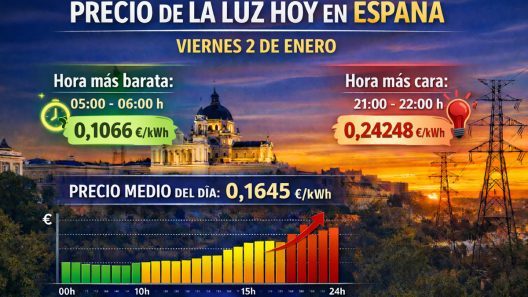 Precio de la luz hoy 2 de enero de 2026 en España: madrugada barata y fuerte subida por la noche