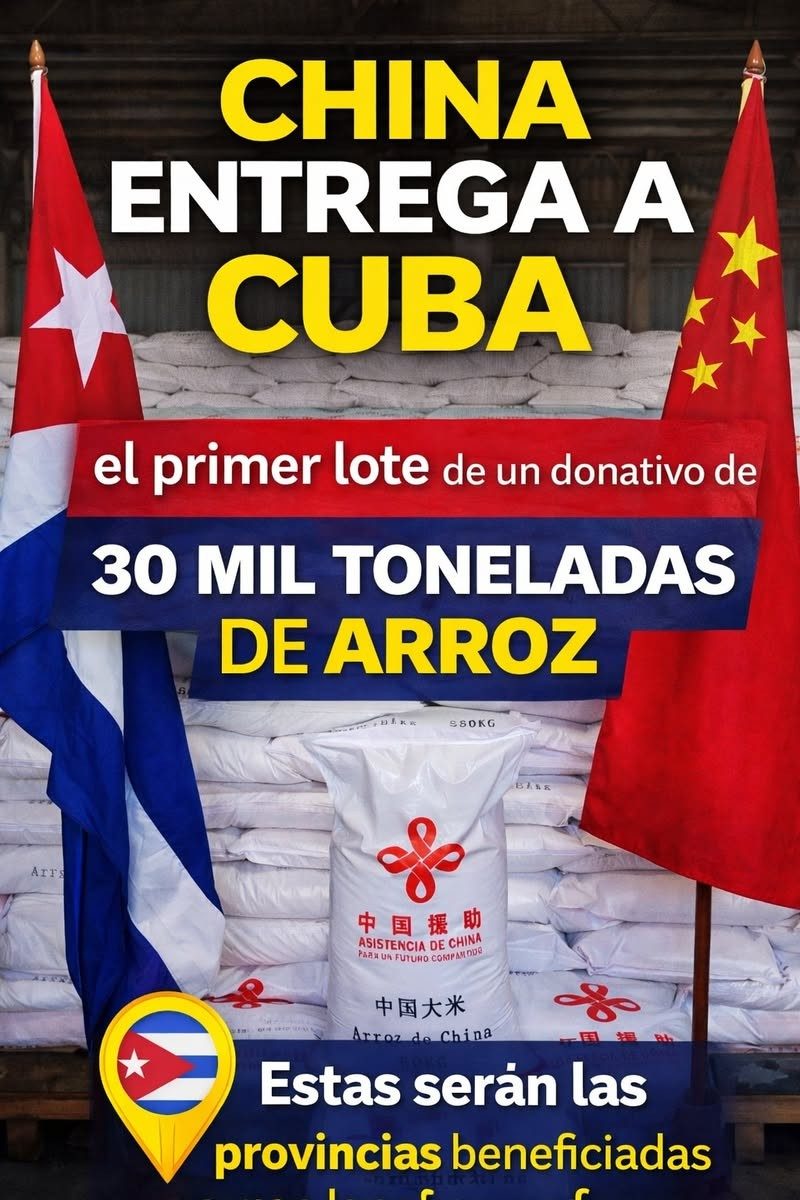 China entrega a Cuba el primer lote de ayuda alimentaria: 30000 toneladas de arroz