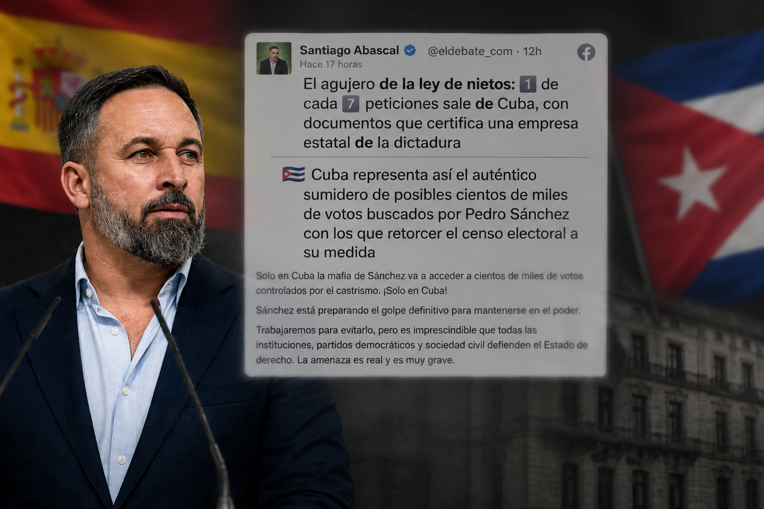 Abascal y Vox sugieren que la Ley de Nietos podría aportar miles de votos cubanos a Pedro Sánchez