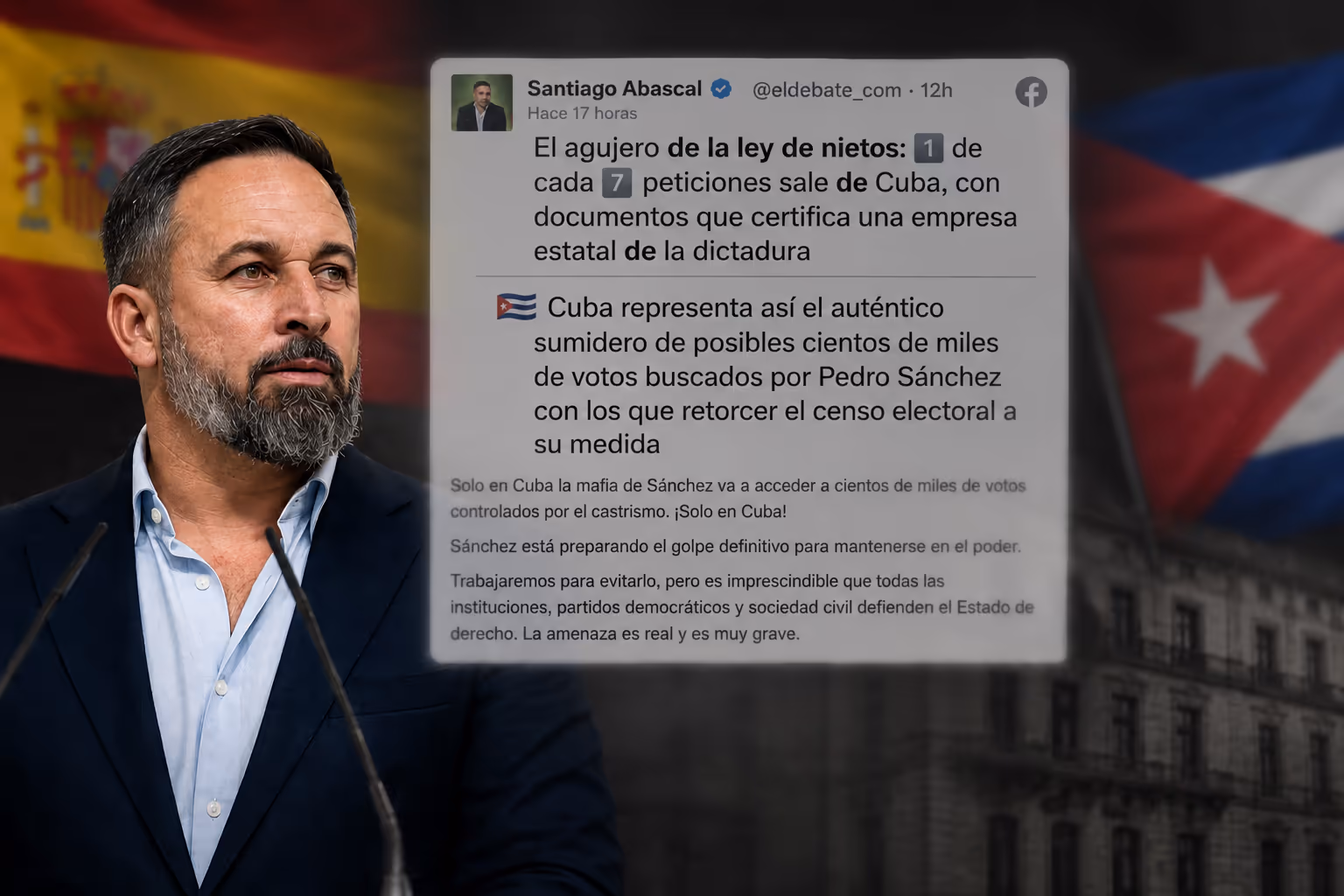 Abascal y Vox sugieren que la Ley de Nietos podría aportar miles de votos cubanos a Pedro Sánchez