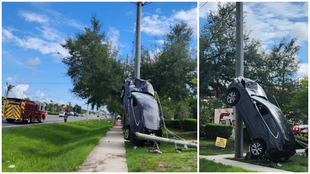 Última Hora: reportan aparatoso accidente de tránsito en Florida y un auto termina apoyado sobre un poste