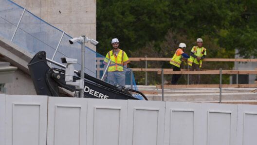 Obreros hablan español en las obras del salón de baile de la Casa Blanca
